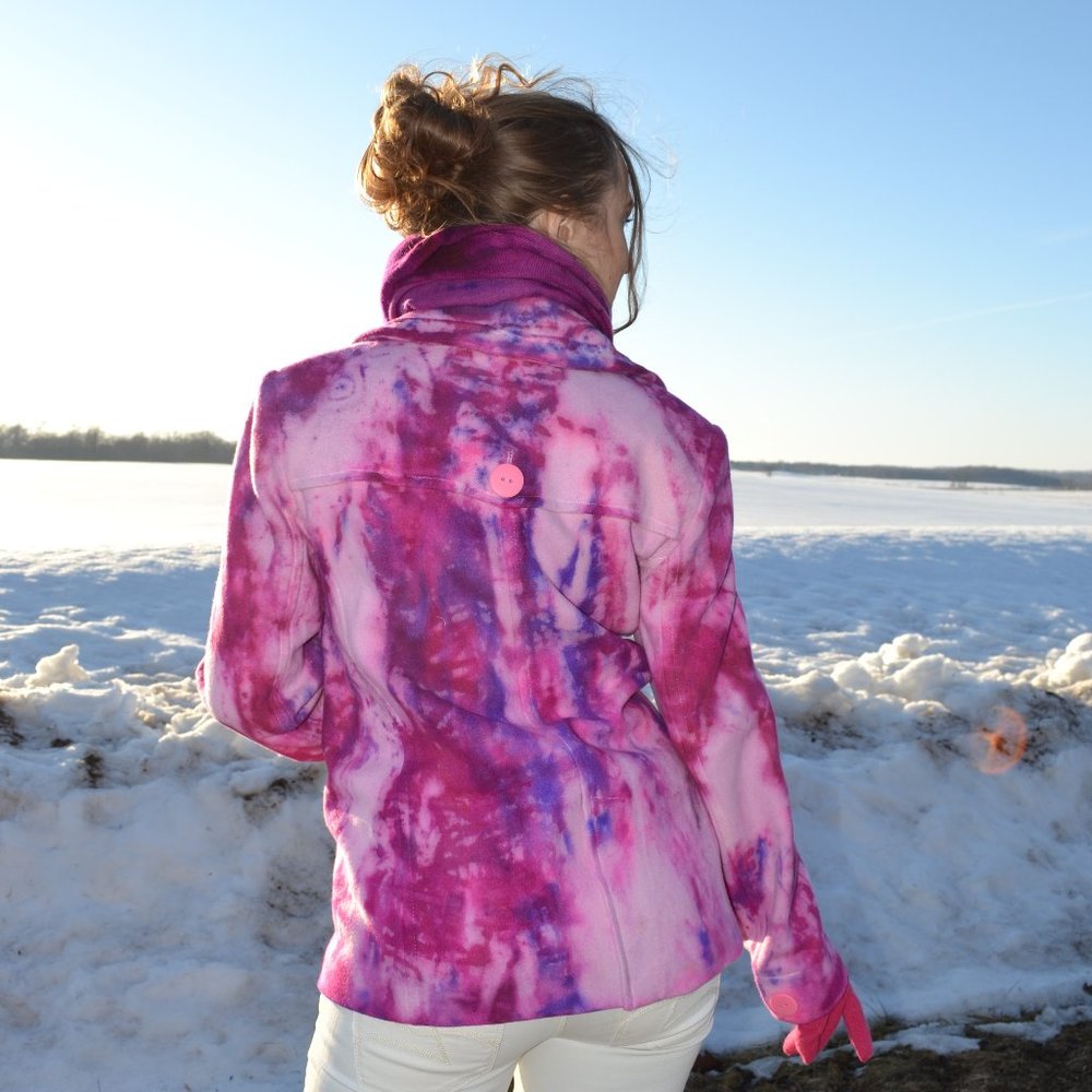 Painted Tie dyed Pink Purple blue white Winter Wool Pea Coat Small Med 4 6 8 10 - Picture 4 of 8